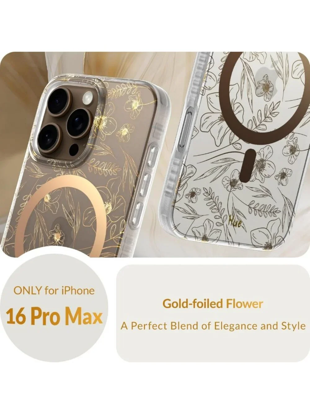 Elegant Golden Floral Shockproof Magnetic Phone Case | Aesthetic Design
